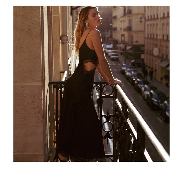 BLACK LACE CUT-OUT LONG SILK SLIP DRESS DANNIJO - Picture 3 of 6